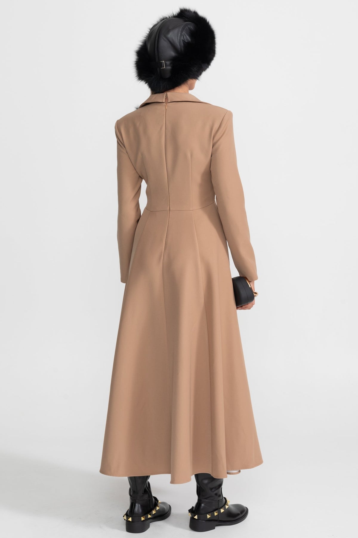 Long Sleeve Deep V Collar Twisted Knotted Waist A-Line Maxi Dress - View 6