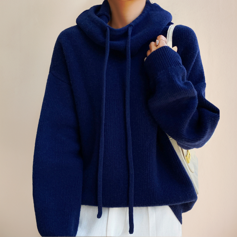 Hooded Drawstring Ribbed Hem Oversized Knit Sweater 8