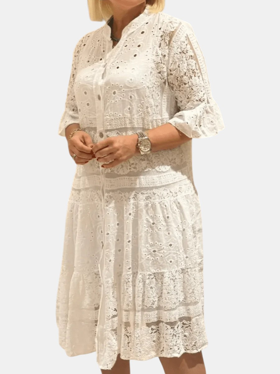 Floral Print V-Neck Long Sleeve Shift Midi Dress 3