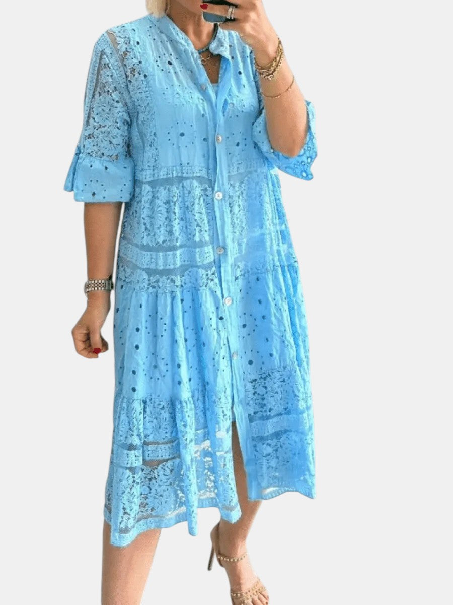 Floral Print V-Neck Long Sleeve Shift Midi Dress 2