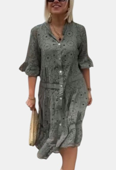 Floral Print V-Neck Long Sleeve Shift Midi Dress 5