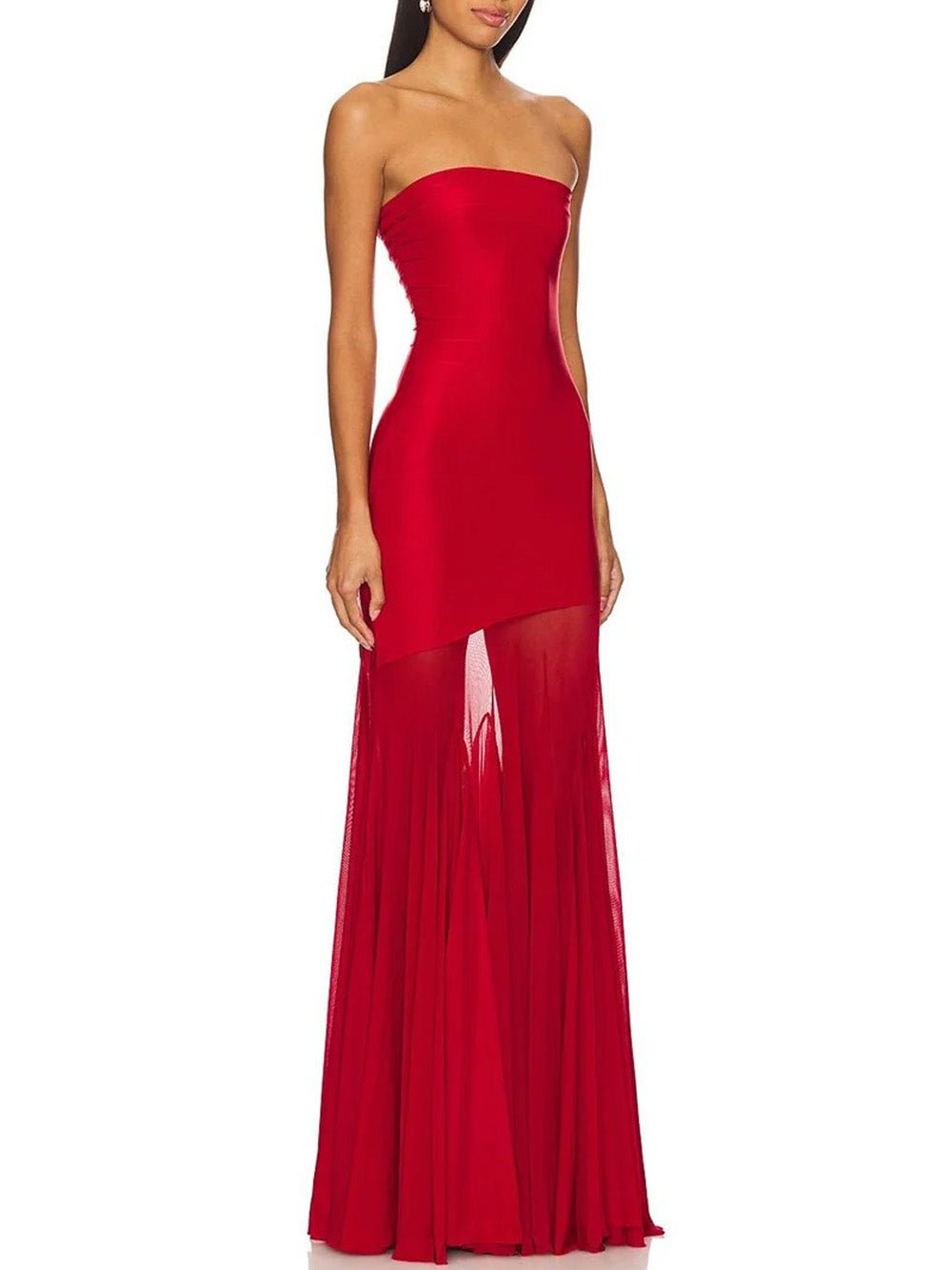 Seraphine Strapless Mesh Maxi Dress in Red - View 3
