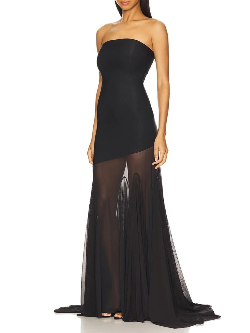Seraphine Strapless Mesh Maxi Dress in Black - View 4