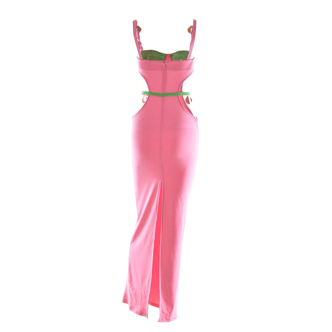 Seashell Hardware Cut Out Spaghetti Strap Prom Bodycon Maxi Dress - View 3