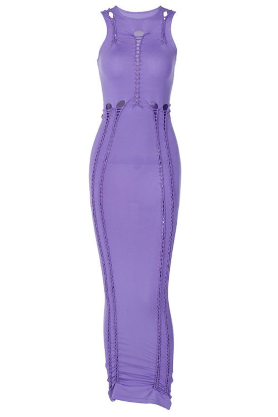 Crew Neck Sleeveless Lace Up Cut Out Bodycon Maxi Dress - View 6