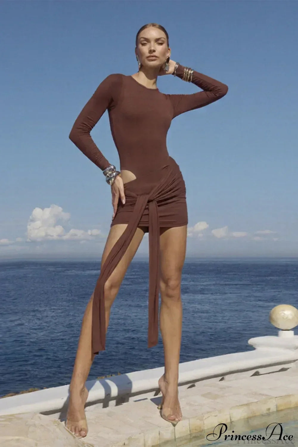 Long Sleeve Cut Out Wrap Mini Dress - View 6