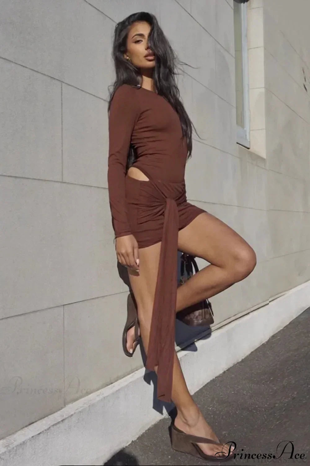 Long Sleeve Cut Out Wrap Mini Dress - View 4