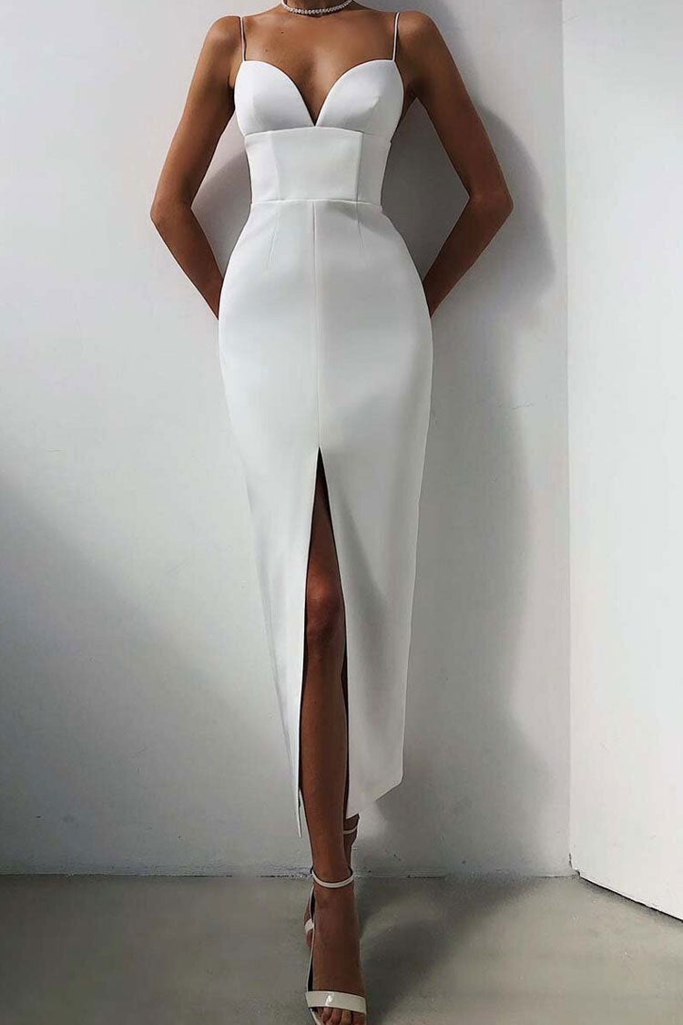 Deep V High Slit Sleeveless Cocktail Party Maxi Dress - White - View 3