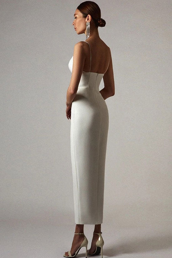 Deep V High Slit Sleeveless Cocktail Party Maxi Dress - White - View 4