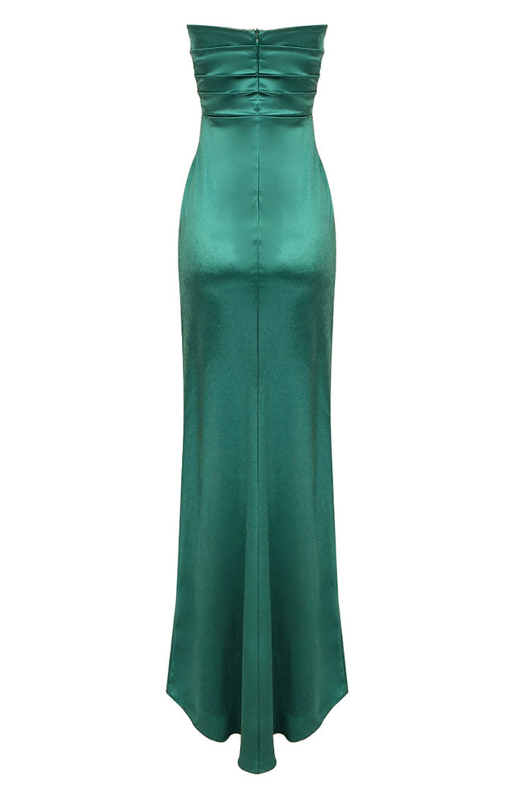 Silky Satin Cowl Neck Pleated Evening Maxi Dress - Emerald Green - View 7