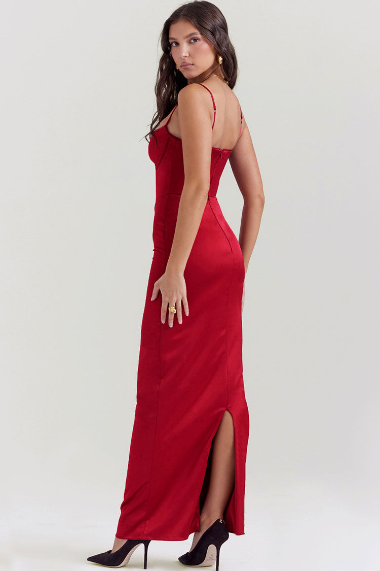 Satin Sweetheart Spaghetti Strap Corset Bustier Bodycon Maxi Dress - View 4