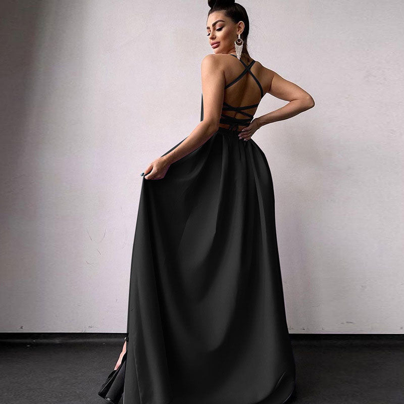 High Split Lace Up Back Sleeveless Prom Maxi Dress - Black - View 3