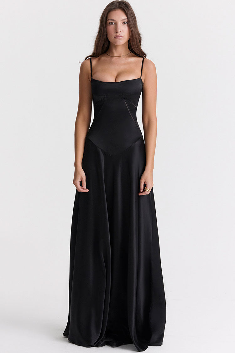 Square Neck Lace Up Back Satin Slip Maxi Dress - View 2