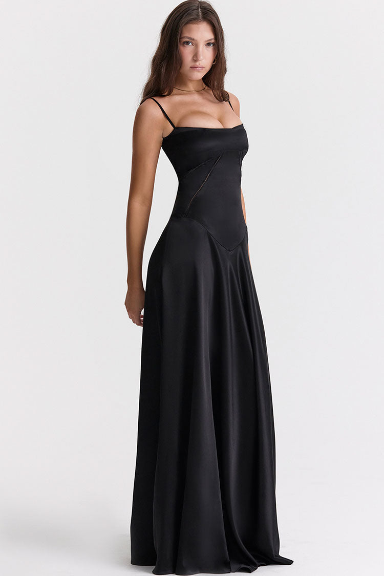 Square Neck Lace Up Back Satin Slip Maxi Dress - View 8