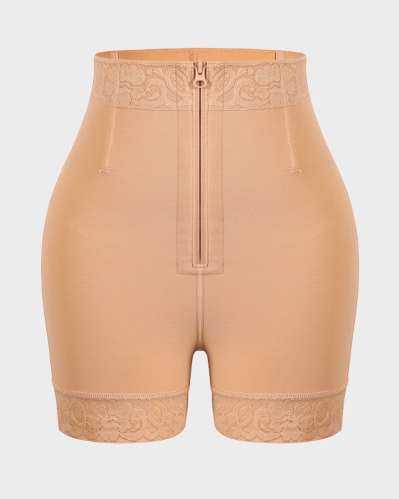 High Waist Zip Front Lace Trim Shaping Shorts 2