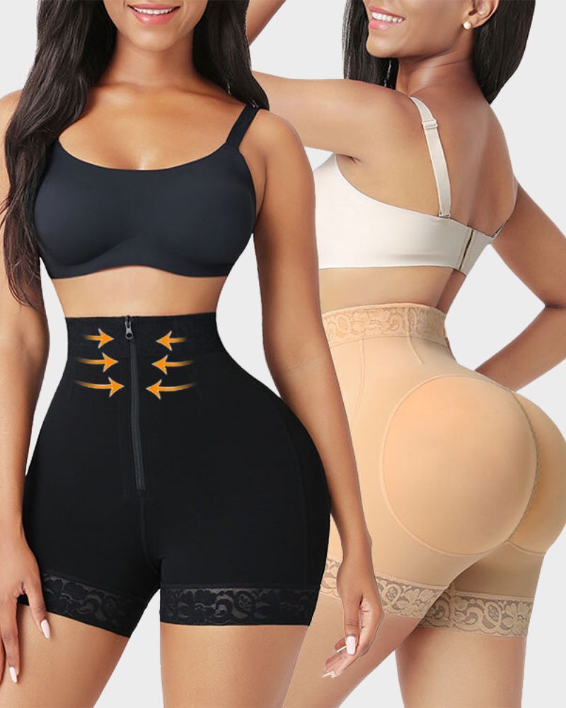 High Waist Zip Front Lace Trim Shaping Shorts 4