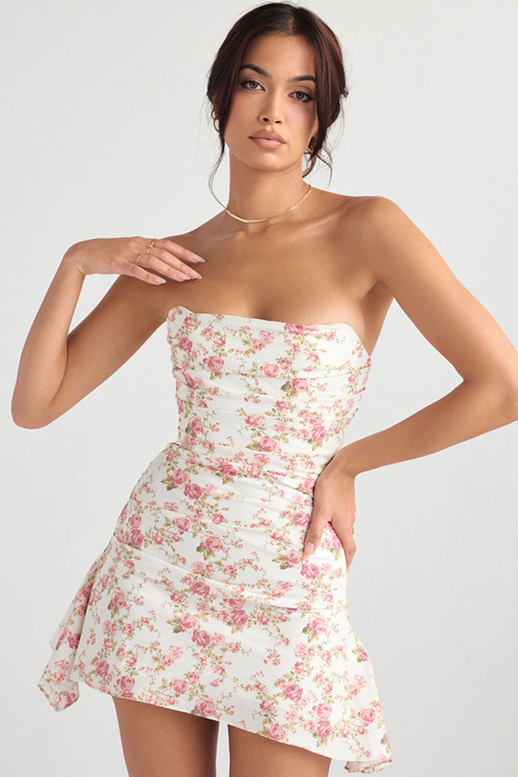 Floral Strapless Ruched Bodycon Mini Dress - View 2