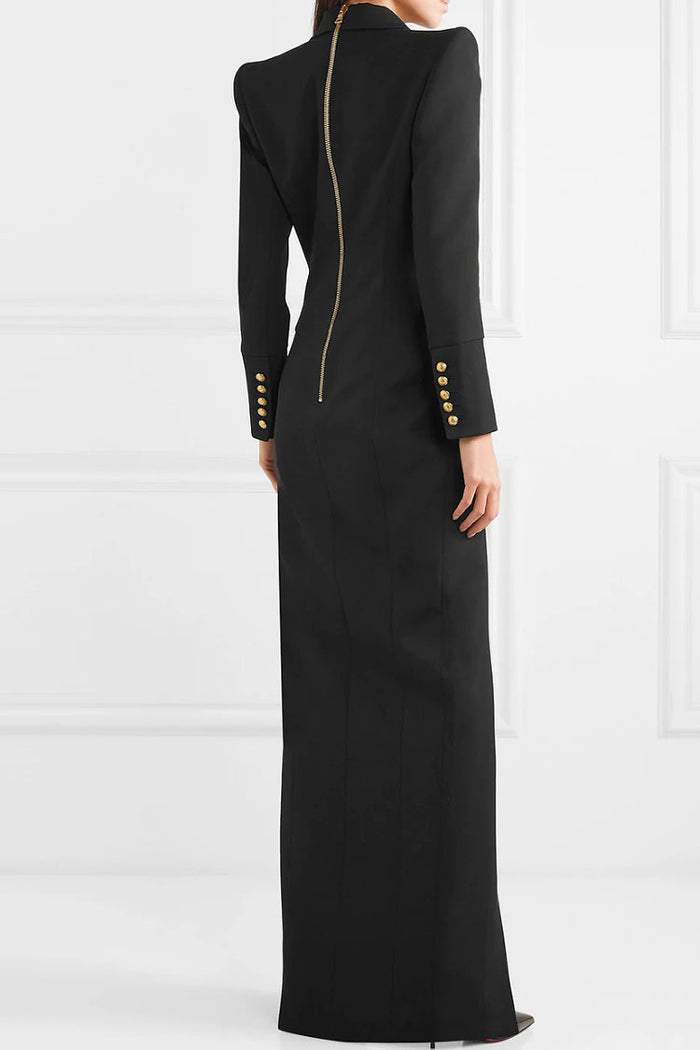 Double Breasted Peak Lapel Long Sleeve High Split Maxi Blazer Dress - View 2