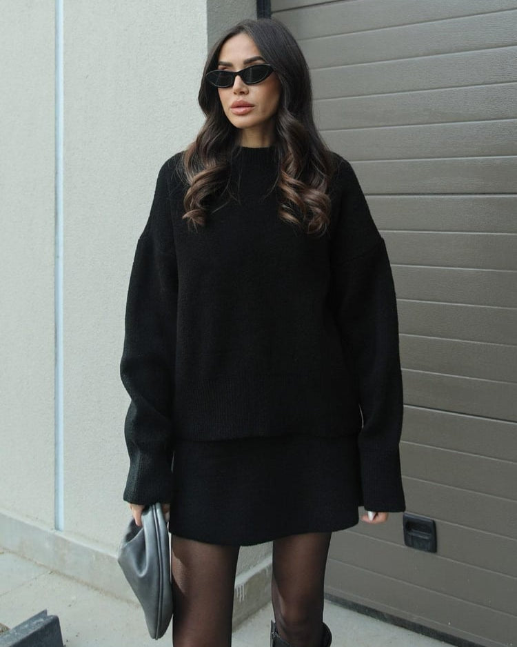 Crew Neck Oversized Knit Sweater and Mini Skirt Two Piece Set 9