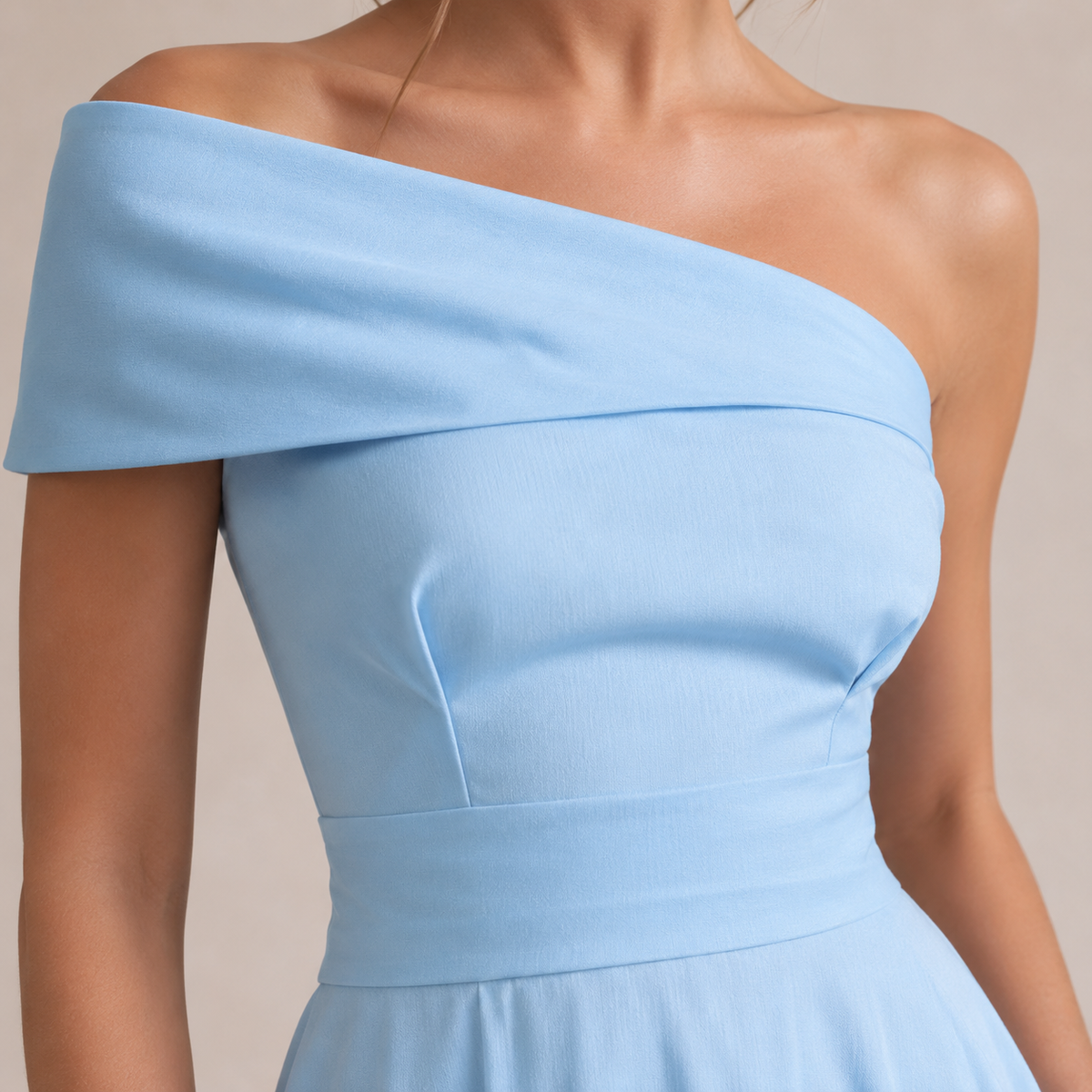 One Shoulder Pleated Waist Fit and Flare Maxi Dress 5