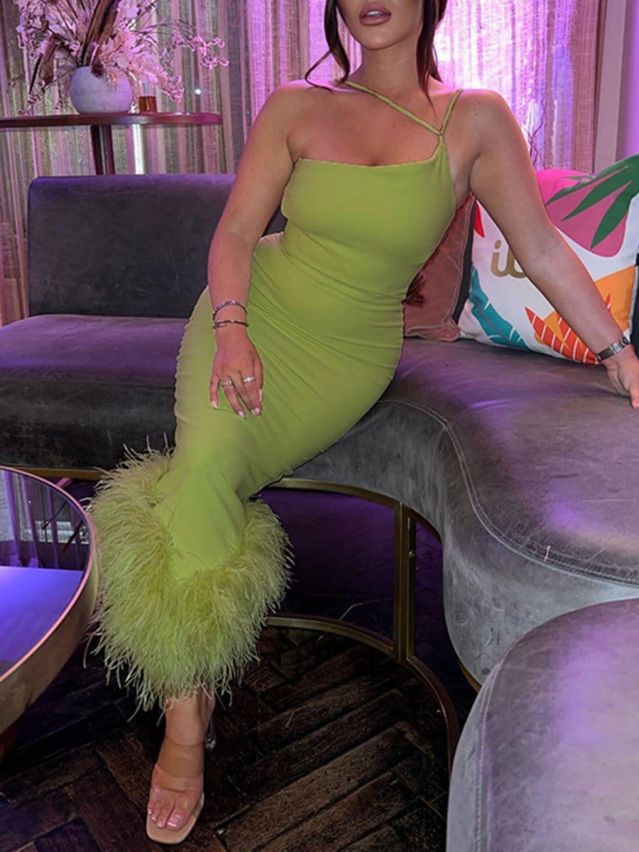 Sonia One Shoulder Feather Midi Dress - View 4
