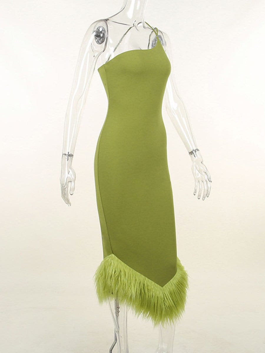 Sonia One Shoulder Feather Midi Dress - View 7