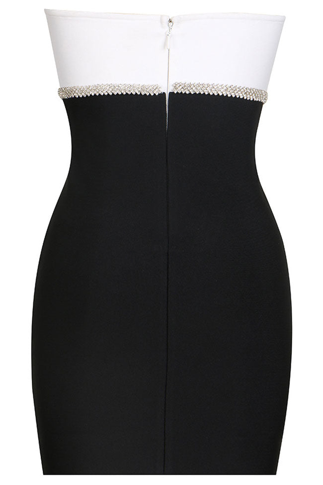 Sparkly Bowknot Black and White Strapless Bandage Mini Dress - Black - View 4