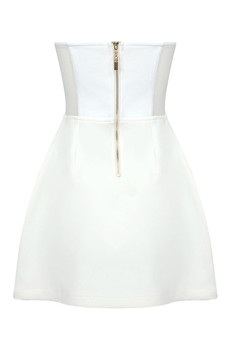 Sparkly Crystal Heart Shape Semi Sheer Party Mini Dress - White - View 4