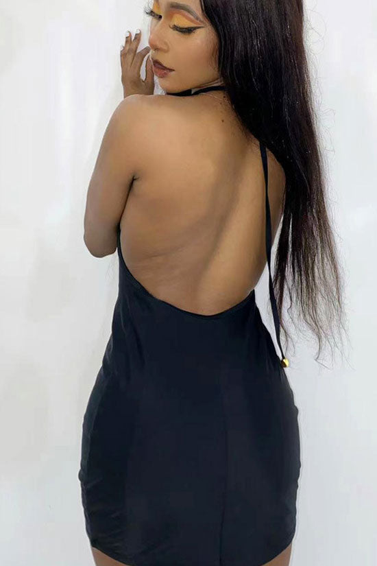 Rhinestone Fringe Deep V-Neck Halter Bodycon Mini Party Dress - View 5