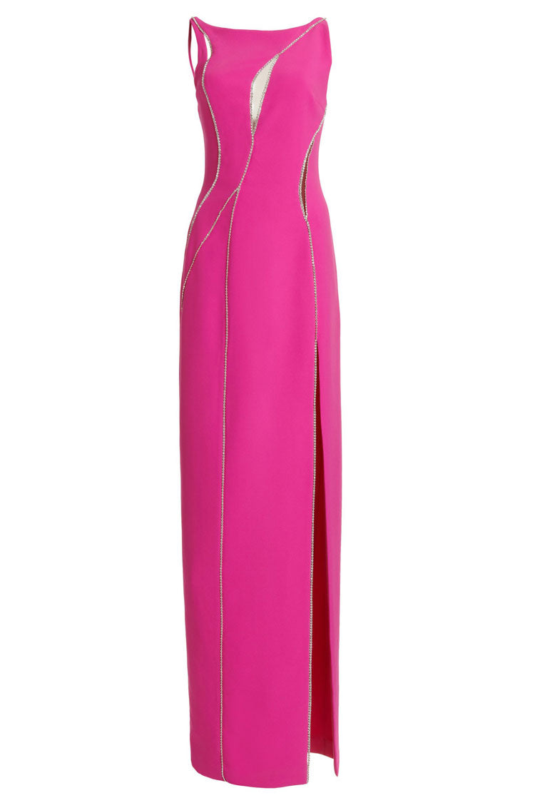 Sparkly Rhinestone Mesh Panel Evening Maxi Dress - Hot Pink - View 2