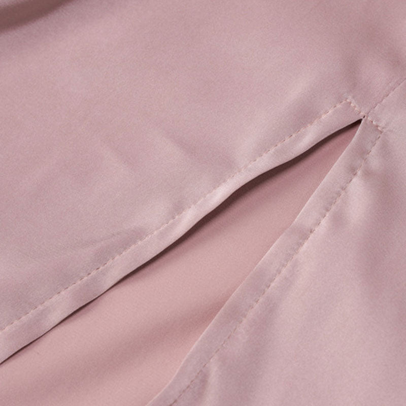 Rhinestone Trim Cowl Neck High Split Backless Maxi Dress - Pink - View 4