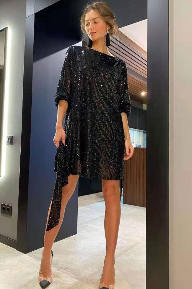 Sequin Long Sleeve Maxi Dress Party - View 2