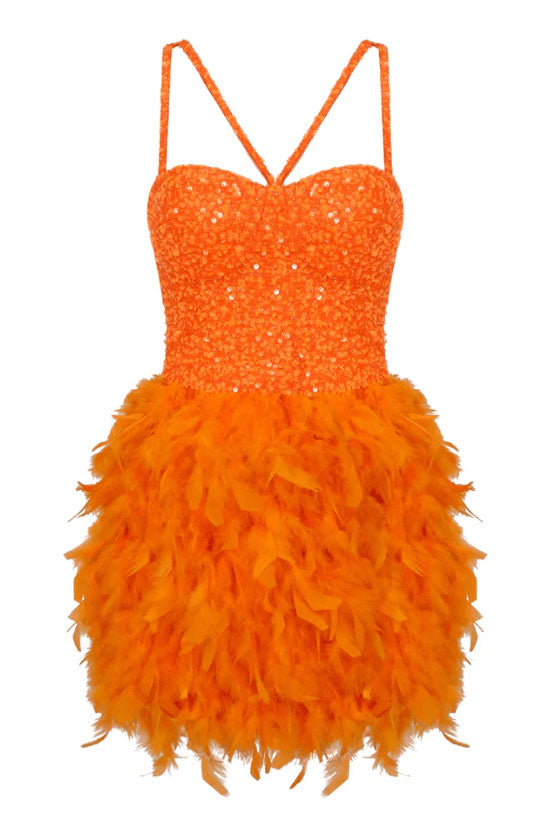 Sequin Spaghetti Strap Bustier Feather Fit and Flare Mini Dress - View 5