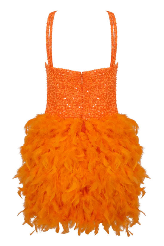 Sequin Spaghetti Strap Bustier Feather Fit and Flare Mini Dress - View 6