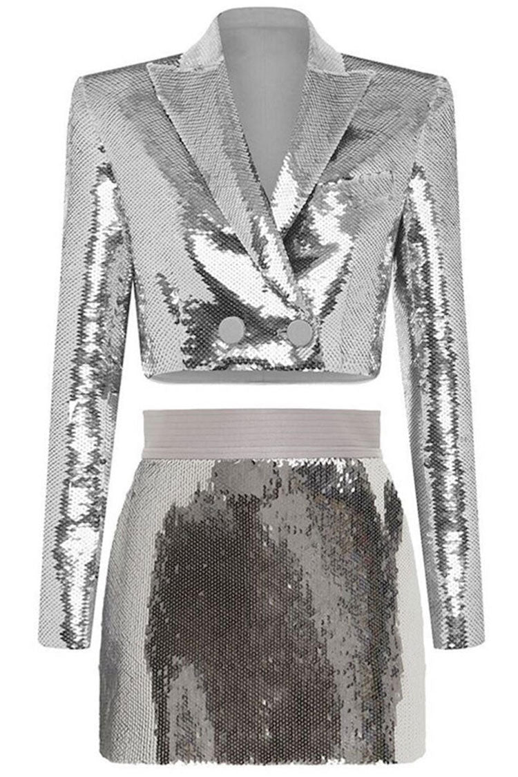 Sequin Mini Dress in Silver - View 3