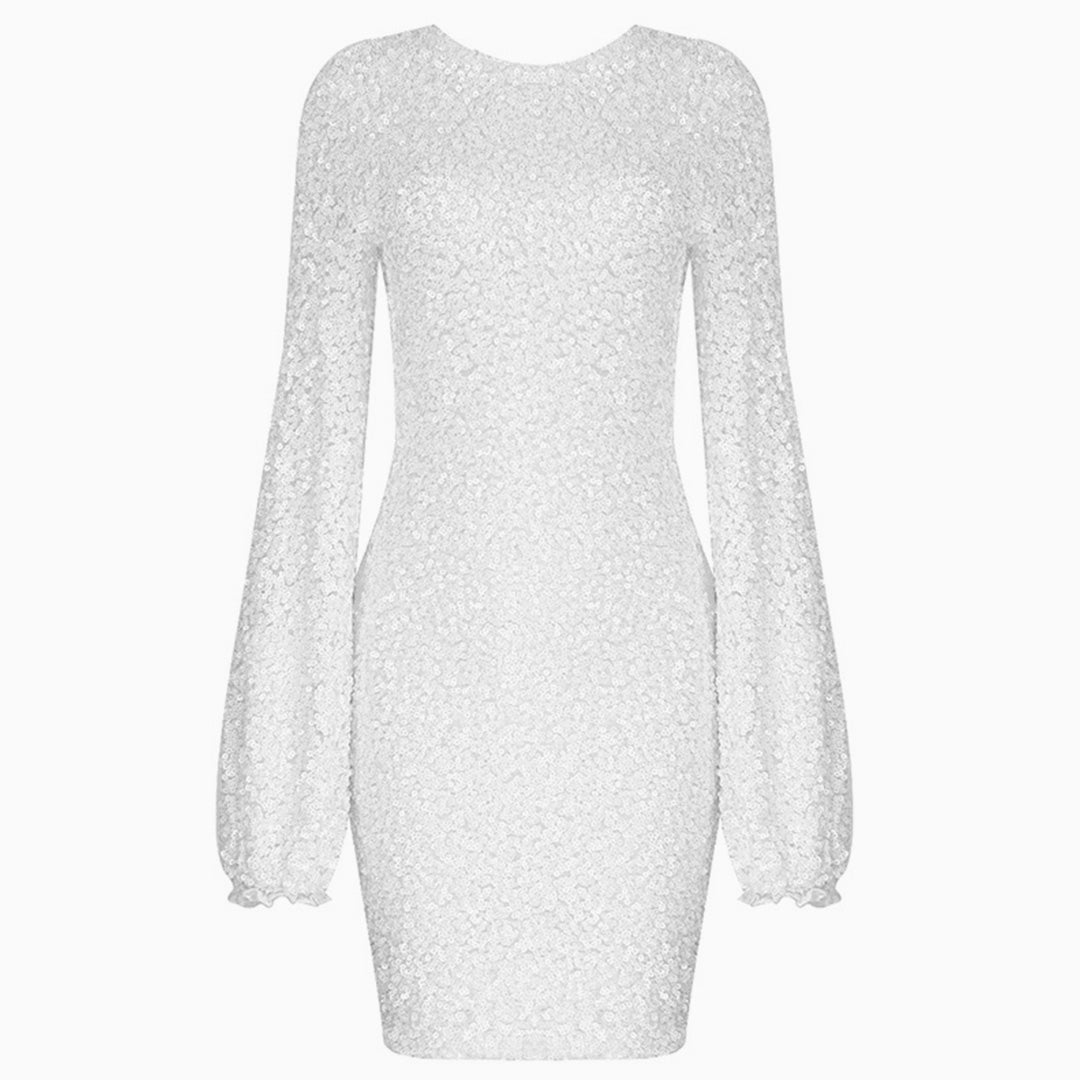 Sequin High Neck Long Sleeve Bodycon Mini Party Dress - View 3