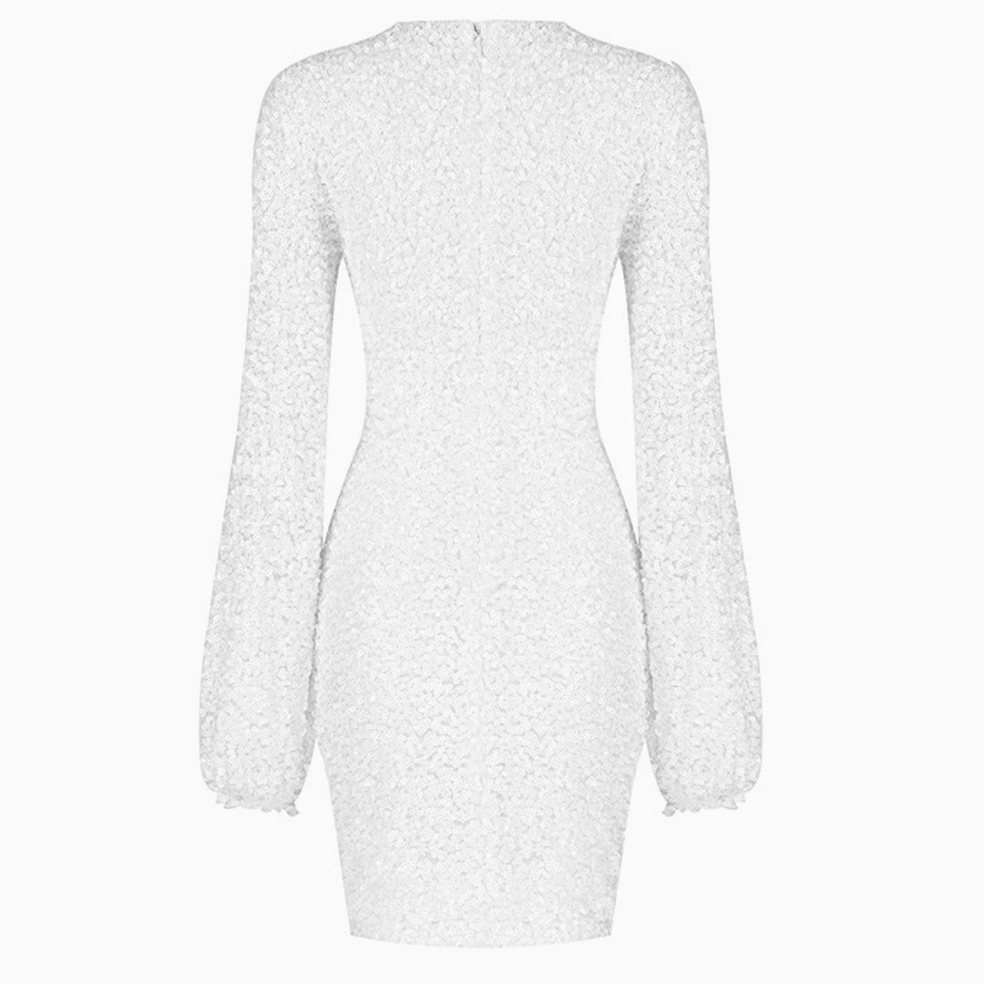 Sequin High Neck Long Sleeve Bodycon Mini Party Dress - View 4