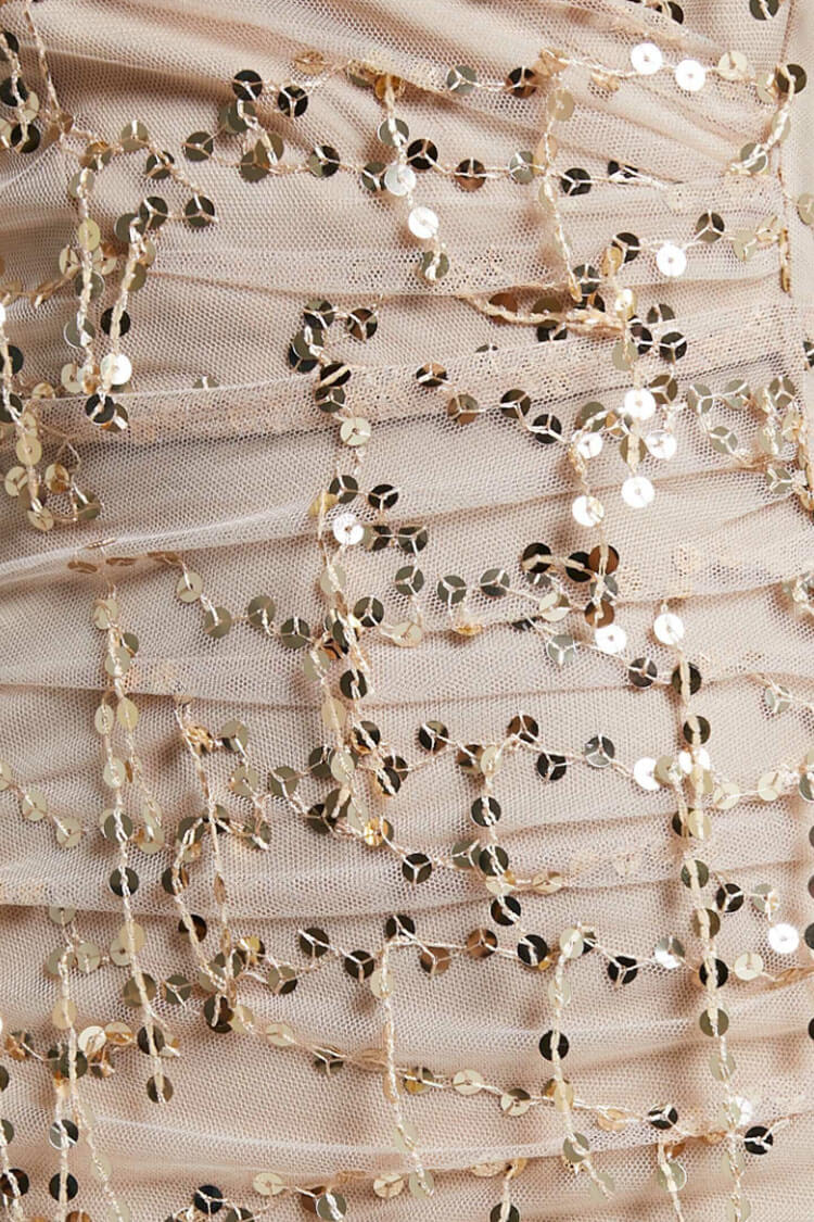 Sequin Deep V-Neck Backless High Split Maxi Dress in Champagne - View 5