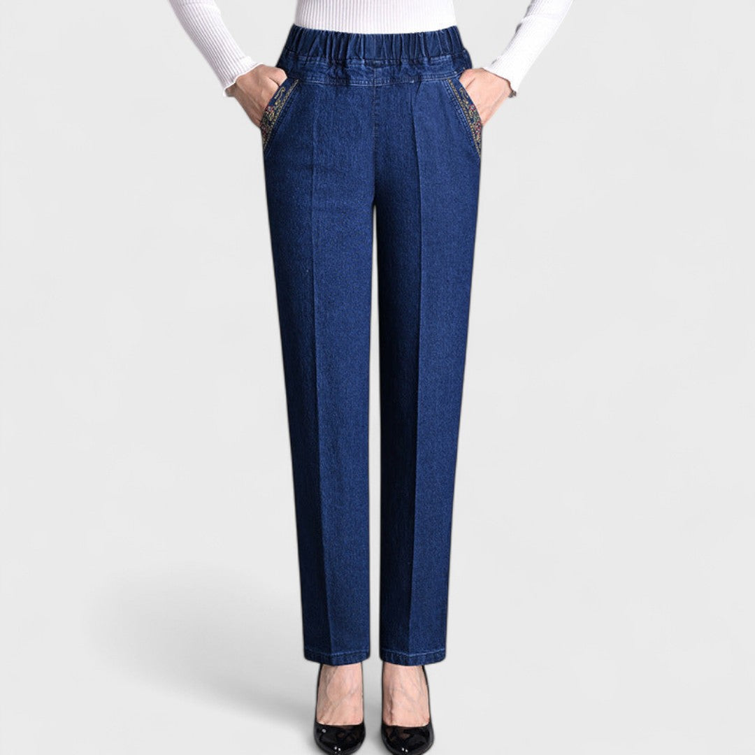 High Waist Elastic Waist Straight Leg Jeans 4