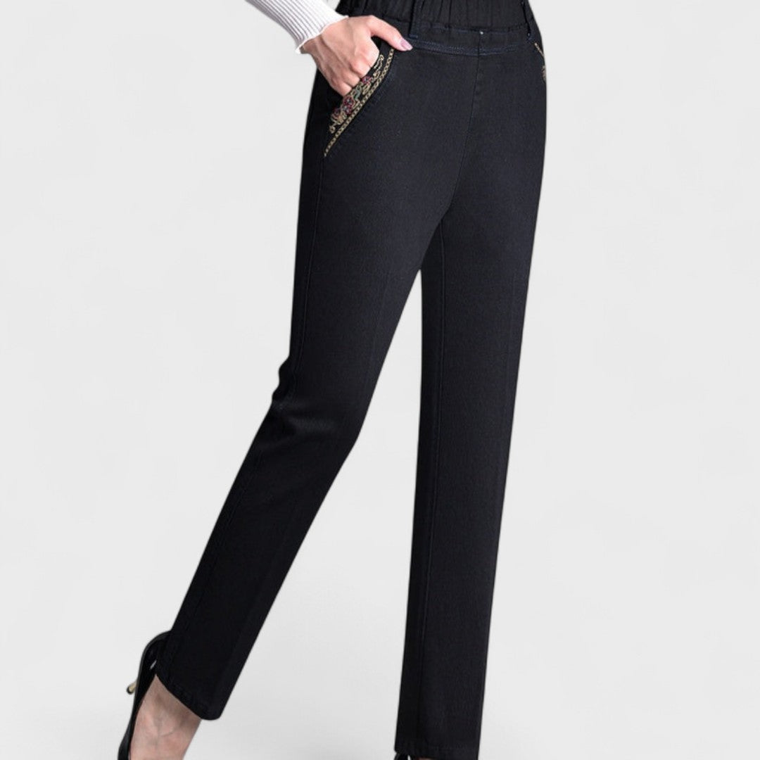 High Waist Elastic Waist Straight Leg Jeans 5
