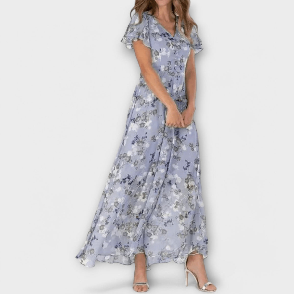 Floral V-Neck Flutter Sleeve A-Line Maxi Dress 7