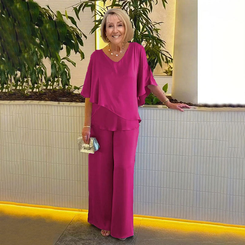 Cape Overlay Top and Wide Leg Pants Two Piece Set 5