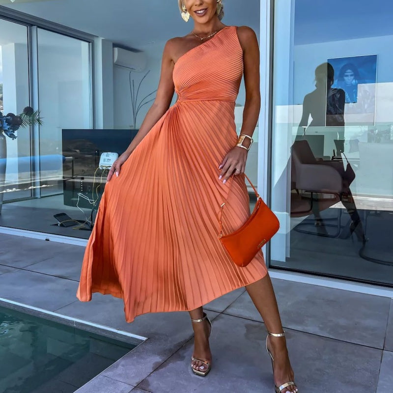 Antonia One Shoulder Pleated Maxi Dress - View 3