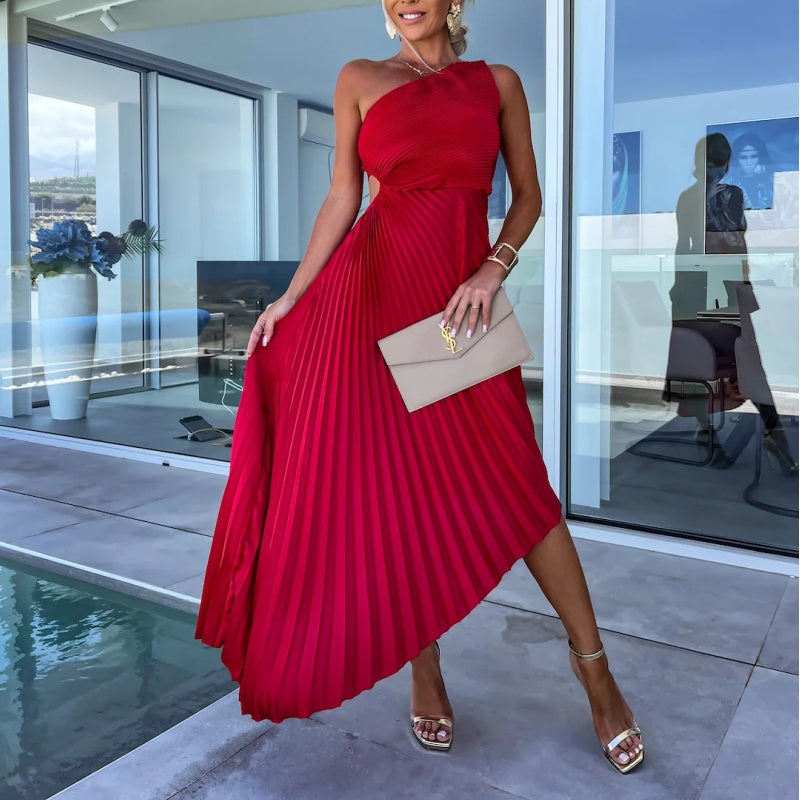 Antonia One Shoulder Pleated Maxi Dress - View 8