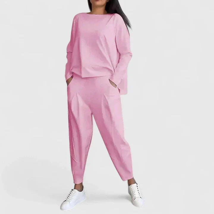Boat Neck Long Sleeve Top and Tapered Pants Two Piece Set 6