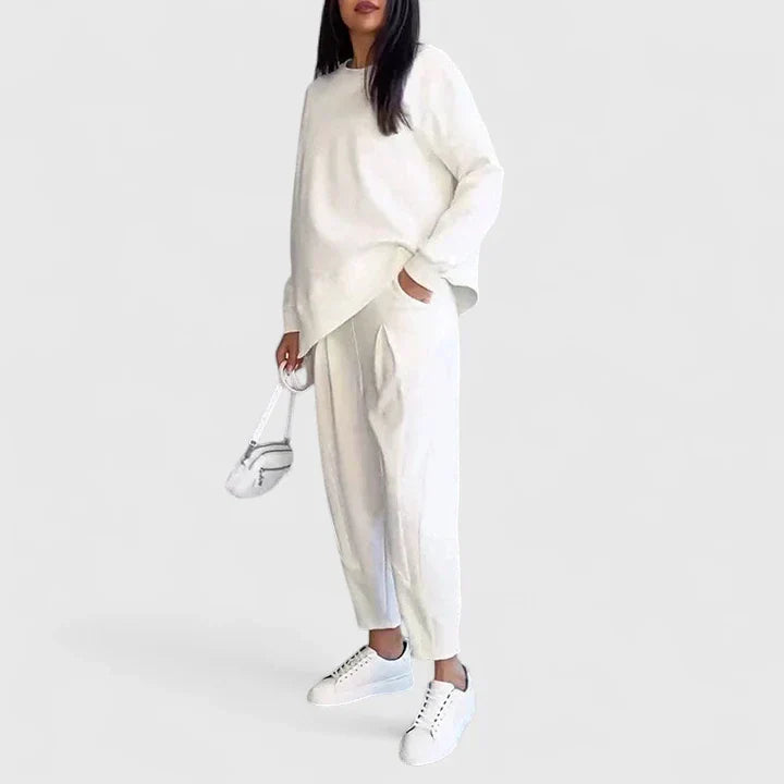 Boat Neck Long Sleeve Top and Tapered Pants Two Piece Set 3