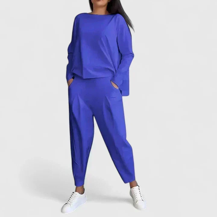 Boat Neck Long Sleeve Top and Tapered Pants Two Piece Set 10