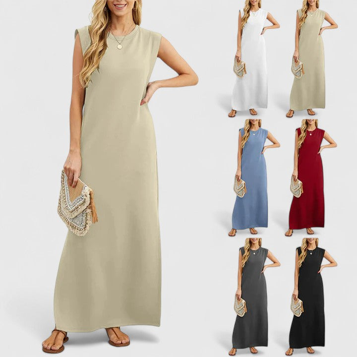Crew Neck Sleeveless Padded Shoulder Maxi Dress 4