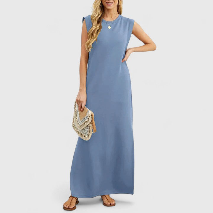 Crew Neck Sleeveless Padded Shoulder Maxi Dress 2