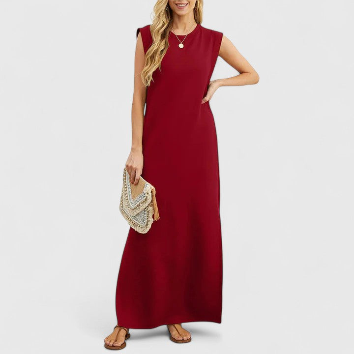 Crew Neck Sleeveless Padded Shoulder Maxi Dress 8